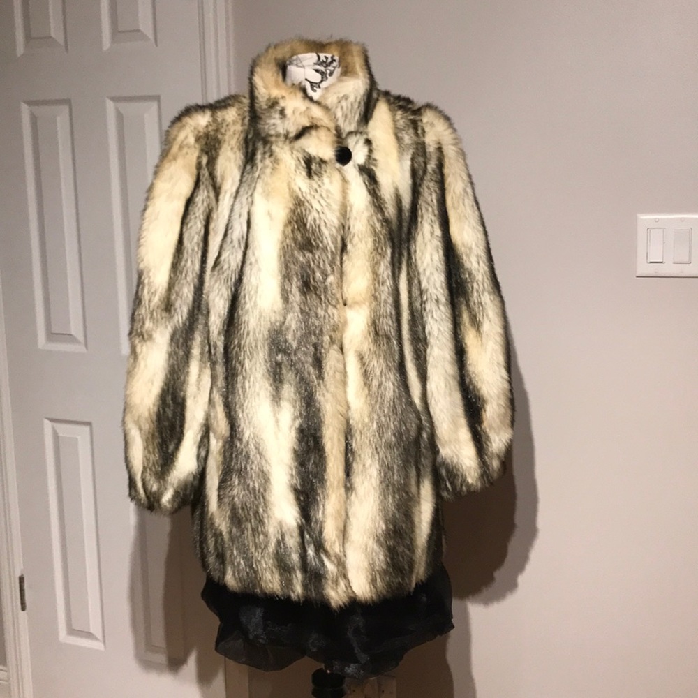 ☀️NWOT Hillmoor Vintage Silver Fox Faux Fur Evening Formal Night Out Party M/L